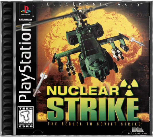 Nuclear Strike PlayStation 1 PS1 helicopter combat action video game Electronic Arts sequel to Soviet Strike mission-based gameplay striking Pacific Rim forces Pacific Theater campaign cover art
