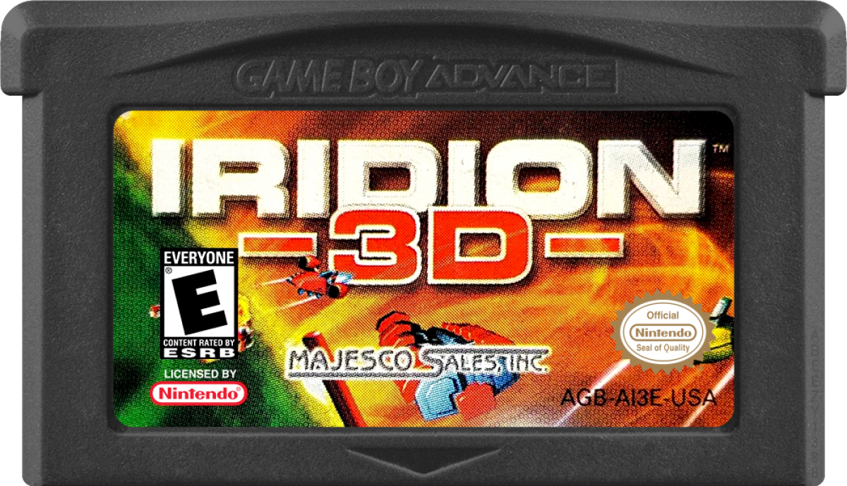Iridion 3D Game Boy Advance GBA video game featuring futuristic shoot em up gameplay 3D space environments spaceship combat enemy waves power ups challenging levels boss battles and classic handheld action retro video game collection collectible gaming appeal cartridge
