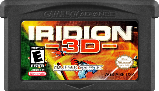 Iridion 3D Game Boy Advance GBA video game featuring futuristic shoot em up gameplay 3D space environments spaceship combat enemy waves power ups challenging levels boss battles and classic handheld action retro video game collection collectible gaming appeal cartridge