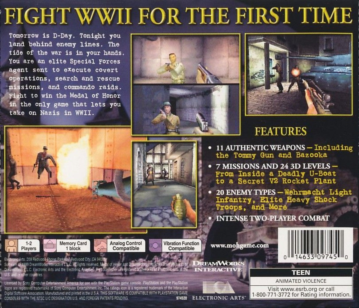 Medal of Honor [Greatest Hits] back cover art for PlayStation 1 (PS1) video game