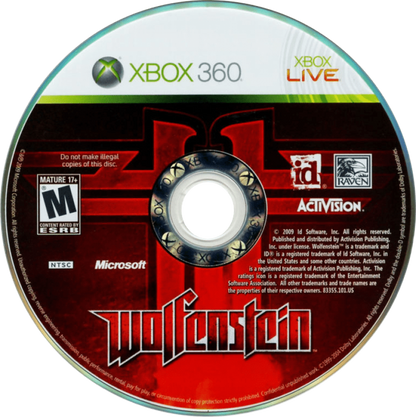 Wolfenstein disc for Xbox 360 (X360) sci-fi first-person shooter video game