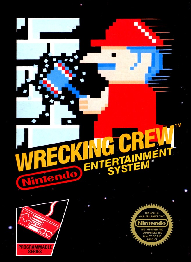 Wrecking Crew 5 Screw Nintendo Entertainment System NES video game featuring classic arcade puzzle action gameplay Mario demolition challenges hammer wielding construction worker breaking walls destroying ladders smashing obstacles avoiding enemies strategic level navigation bonus stages and challenging screen clearing puzzles iconic 8 bit Nintendo gameplay original 5 screw edition retro video game collection collectible gaming appeal front cover art