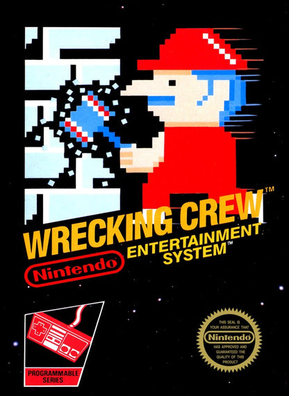 Wrecking Crew 5 Screw Nintendo Entertainment System NES video game featuring classic arcade puzzle action gameplay Mario demolition challenges hammer wielding construction worker breaking walls destroying ladders smashing obstacles avoiding enemies strategic level navigation bonus stages and challenging screen clearing puzzles iconic 8 bit Nintendo gameplay original 5 screw edition retro video game collection collectible gaming appeal front cover art