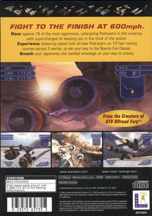 Star Wars: Racer Revenge – PlayStation 2 (PS2) video game back of case, pod racing arcade game.
