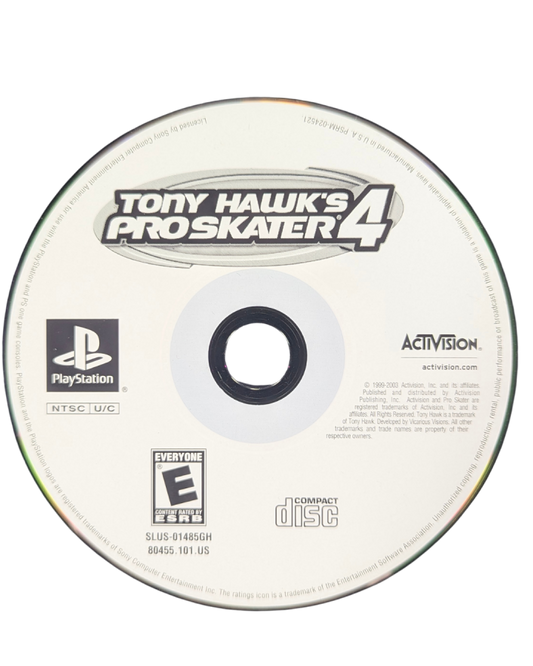 Tony Hawk’s Pro Skater 4 [Greatest Hits] disc art PlayStation 1 PS1 video game, skateboarding sports action, trick-based gameplay, extreme sports classic