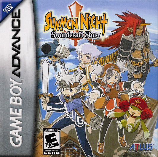 Summon Night: Swordcraft Story cartridge for the Game Boy Advance featuring action RPG gameplay with weapon crafting mechanics turn based battles character customization and a fantasy adventure storyline cover art