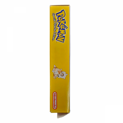 Pokémon Yellow Special Pikachu Edition CIB Game Boy GB for role playing video game fans featuring Pikachu following the player through Kanto catching and training Pokémon turn based battles Gym Leader challenges Team Rocket encounters Elite Four battles Pokémon trading and classic Game Boy gameplay collectible retro gaming appeal left side of box