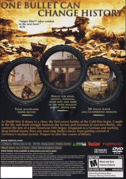Sniper Elite – PlayStation 2 (PS2) video game back of case, tactical shooter game.