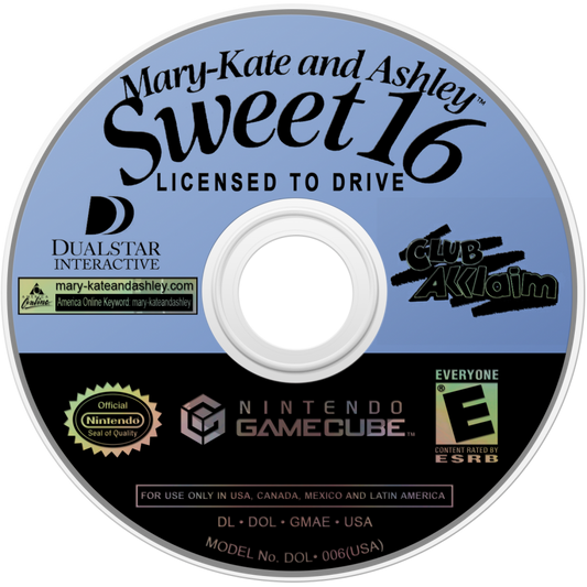 Mary-Kate and Ashley Sweet 16 Licensed to Drive disc for Nintendo GameCube (GC) video game.