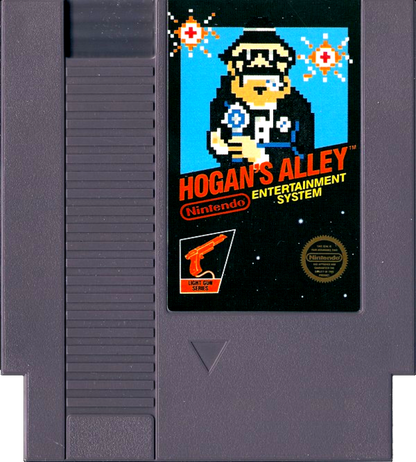 Hogan's Alley 5 Screw Nintendo Entertainment System NES video game featuring light gun shooting gameplay target practice wild west shooting gallery gangster and civilian targets quick reflex challenges classic 8 bit Nintendo action retro video game collection collectible gaming appeal cartridge