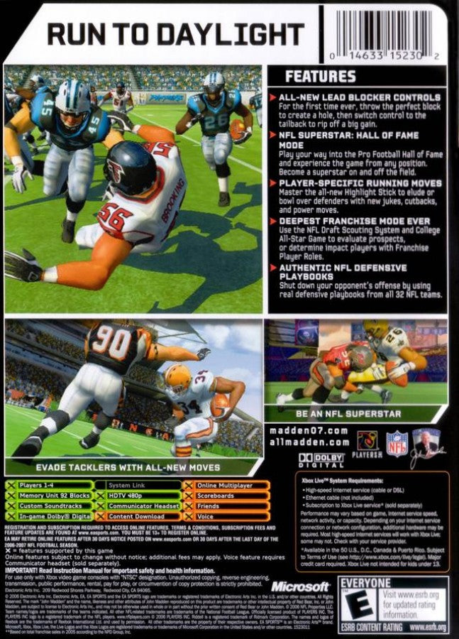 Madden NFL 2007 back cover art for Xbox (XBOX) video game