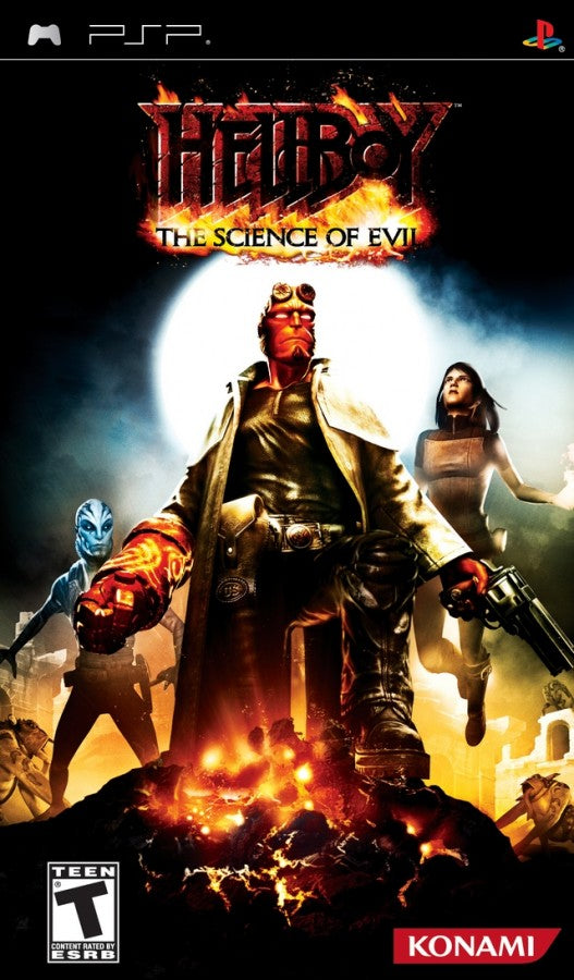 Hellboy: Science of Evil cover art for PlayStation Portable (PSP) third-person action video game