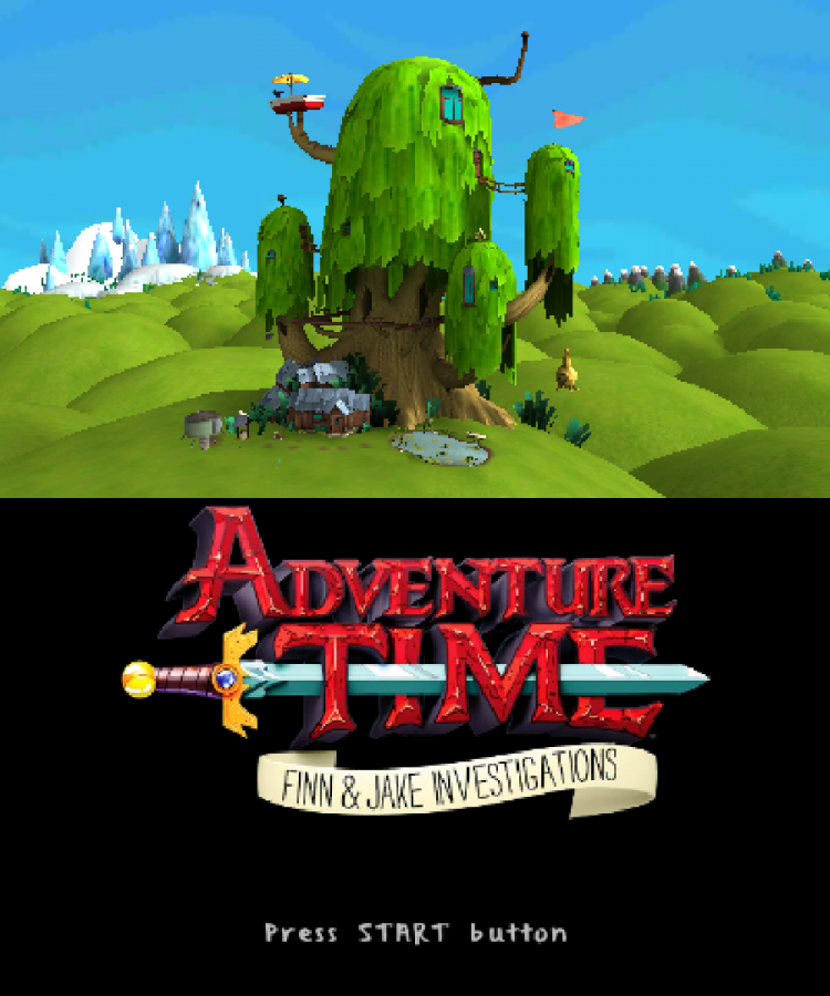 Adventure Time: Finn and Jake Investigations press start for Nintendo 3DS (3DS) action adventure video game