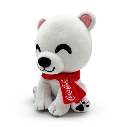 Coca-Cola Polar Bear 9 inch plush collectible featuring the iconic Coca-Cola polar bear character soft stuffed construction cuddly design classic Coca-Cola branding detailed white bear styling compact 9 inch size and nostalgic soda themed collectible appeal side