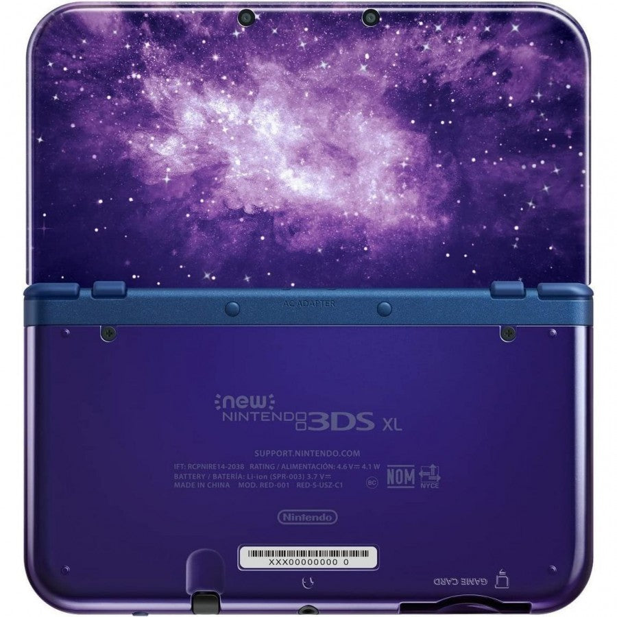 Nintendo New 3DS XL System 3DS XL Galaxy for handheld gaming fans featuring large dual screens stereoscopic 3D display enhanced processing power C Stick built in amiibo support Galaxy themed design portable Nintendo gaming and scratch and scuff cosmetic condition collectible gaming appeal Back