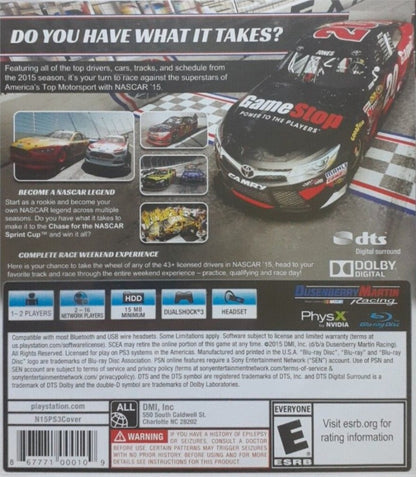 NASCAR 15 back cover art for PlayStation 3 PS3 video game