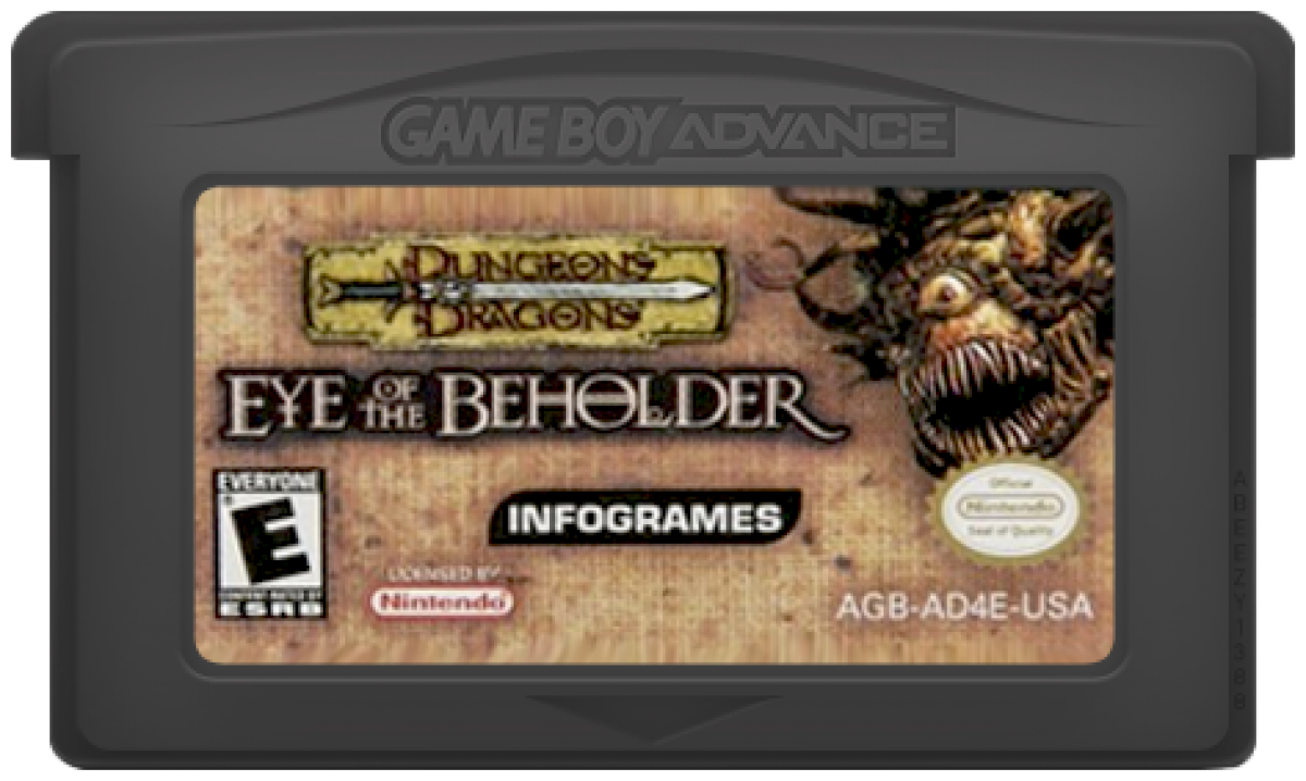 Dungeons & Dragons Eye of the Beholder for Game Boy Advance, cartridge for a role-playing video game with dungeon crawling gameplay, turn-based combat, party management, and fantasy adventure