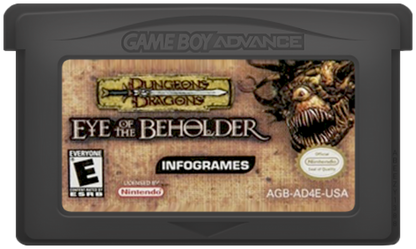 Dungeons & Dragons Eye of the Beholder for Game Boy Advance, cartridge for a role-playing video game with dungeon crawling gameplay, turn-based combat, party management, and fantasy adventure