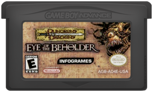 Dungeons & Dragons Eye of the Beholder for Game Boy Advance, cartridge for a role-playing video game with dungeon crawling gameplay, turn-based combat, party management, and fantasy adventure