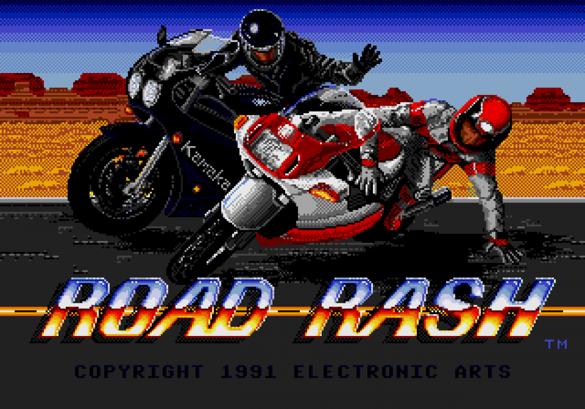 Road Rash Sega Genesis video game, motorcycle racing combat, arcade-style gameplay, retro EA sports action title game title screen
