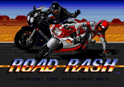 Road Rash Sega Genesis video game, motorcycle racing combat, arcade-style gameplay, retro EA sports action title game title screen