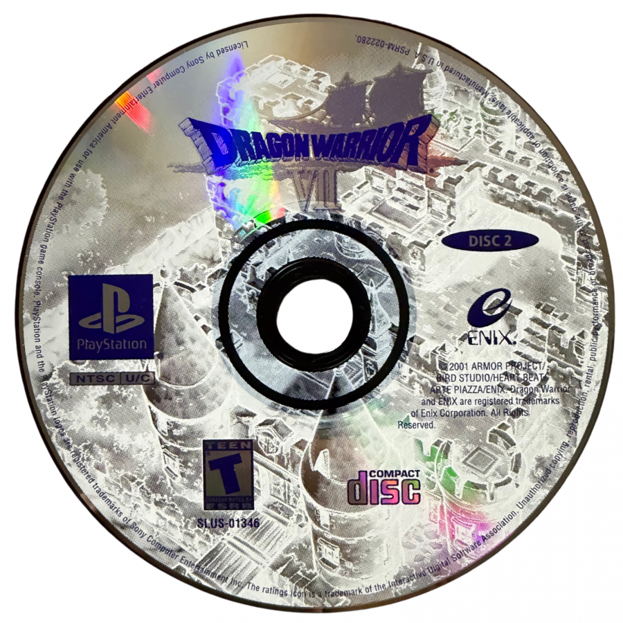 Dragon Warrior VII PlayStation 1 PS1 for retro video game enthusiasts featuring classic role playing gameplay turn based combat expansive world exploration character customization job system monster encounters epic adventure and collectible gaming appeal disc 2