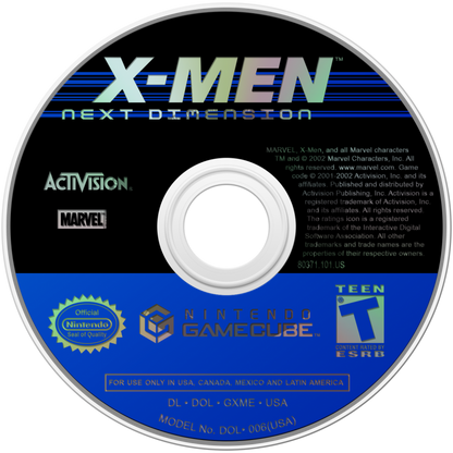 X-Men Next Dimension Nintendo GameCube GC fighting video game featuring Wolverine Cyclops Storm Magneto and other X-Men characters intense 3D arena battles superpowers special attacks team-based combat multiple game modes and classic Nintendo GameCube GC gameplay collectible retro gaming appeal disc