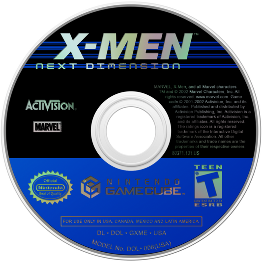 X-Men Next Dimension Nintendo GameCube GC fighting video game featuring Wolverine Cyclops Storm Magneto and other X-Men characters intense 3D arena battles superpowers special attacks team-based combat multiple game modes and classic Nintendo GameCube GC gameplay collectible retro gaming appeal disc