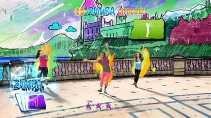 Zumba Kids gameplay for Nintendo Wii (Wii) featuring energetic dance fitness routines for children with colorful visuals and fun multiplayer party gameplay.