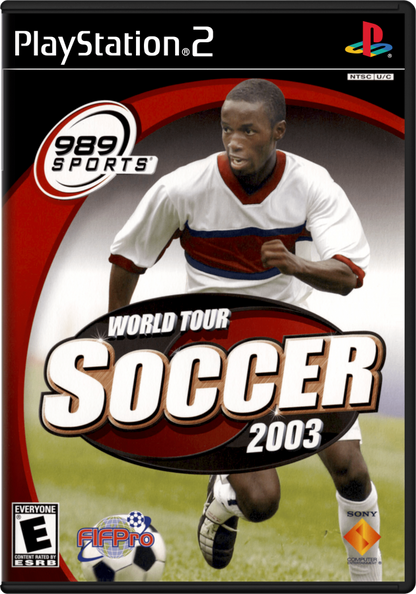 World Tour Soccer 2003 – PlayStation 2 (PS2) video game cover image, soccer simulation.