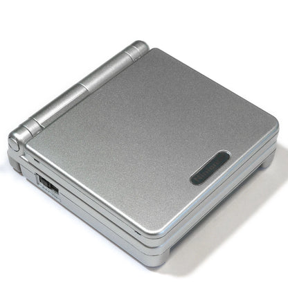 Game Boy Advance SP Platinum handheld gaming console.