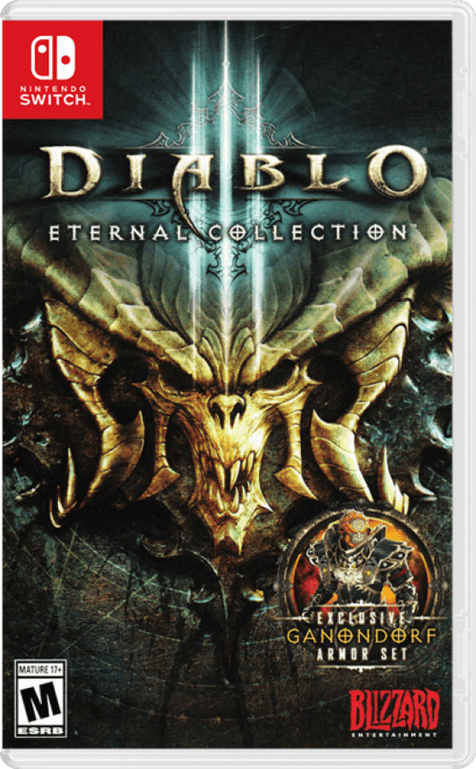 Diablo III Eternal Collection Nintendo Switch game featuring action RPG combat and full Reaper of Souls and Rise of the Necromancer content front cover
