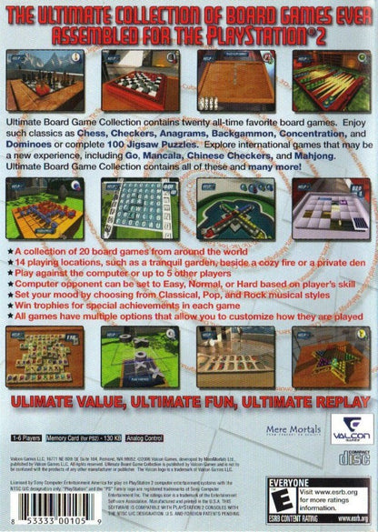 Ultimate Board Game Collection – PlayStation 2 (PS2) back of case for the video game, board game compilation