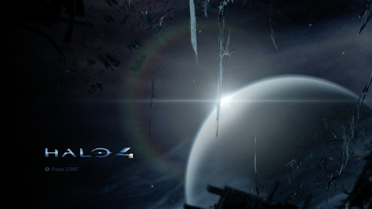 Halo 4 start screen for Xbox 360 (X360) sci-fi first-person shooter video game