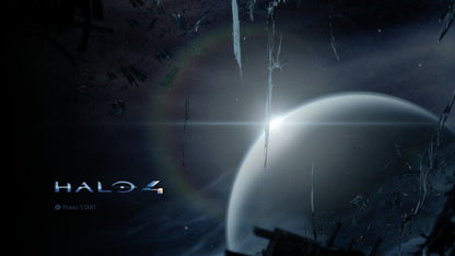 Halo 4 start screen for Xbox 360 (X360) sci-fi first-person shooter video game
