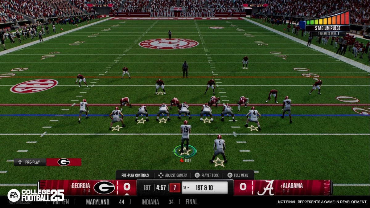 EA Sports College Football 25 PlayStation 5 college football simulation video game CampusIQ system 134 FBS teams Dynasty mode Road to Glory mode Ultimate Team authentic atmospheres stadium traditions Wear and Tear mechanics Homefield Advantage Pre-Snap Recognition gameplay screenshot