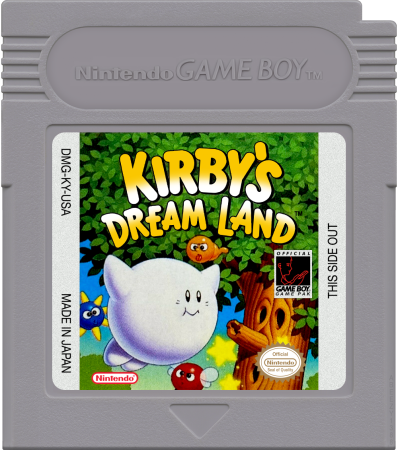 Kirby's Dream Land cartridge art for Game Boy (GB) video game