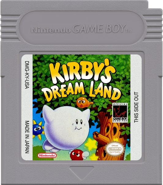 Kirby's Dream Land cartridge art for Game Boy (GB) video game