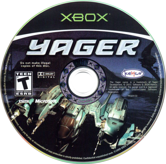 Yager Xbox original futuristic aerial combat shooter space flight action game campaign based sci fi military aircraft combat console video game authentic Microsoft Xbox retro gaming collectible title diisc