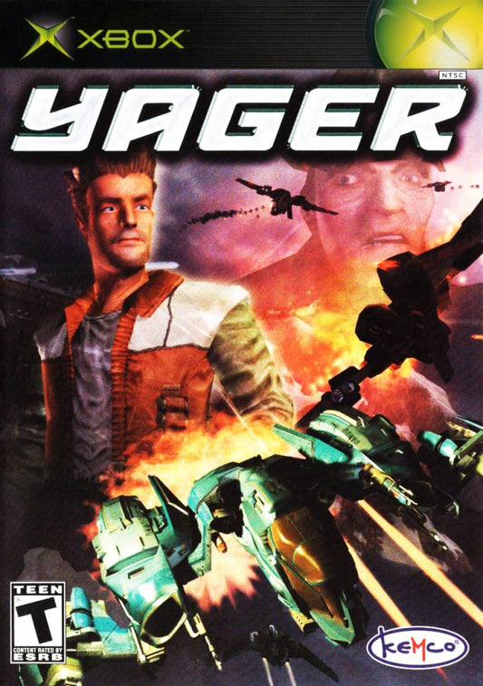 Yager Xbox original futuristic aerial combat shooter space flight action game campaign based sci fi military aircraft combat console video game authentic Microsoft Xbox retro gaming collectible title cover art