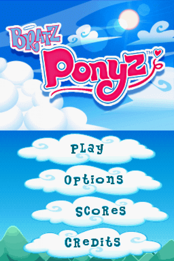 Bratz: Ponyz start screen for Nintendo DS (DS) fashion pet simulation video game