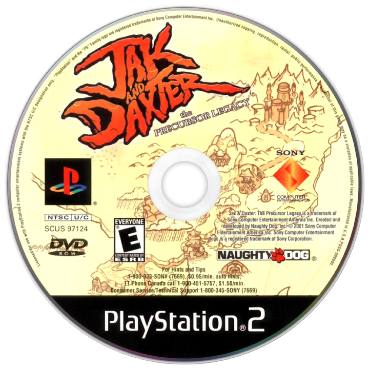 Jak and Daxter: The Precursor Legacy disc art for PlayStation 2 (PS2) video game