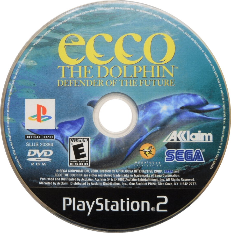 Ecco the Dolphin: Defender of the Future disc for PlayStation 2 (PS2) action-adventure aquatic exploration video game