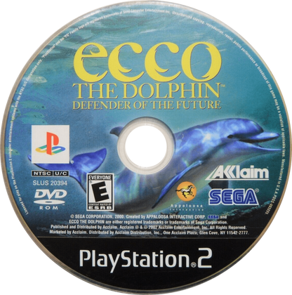 Ecco the Dolphin: Defender of the Future disc for PlayStation 2 (PS2) action-adventure aquatic exploration video game