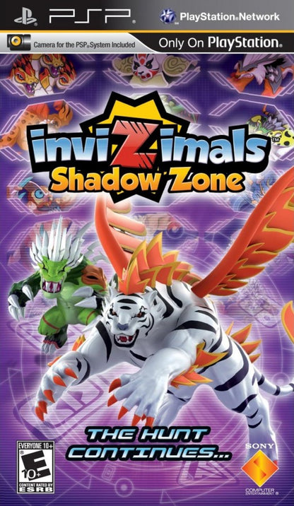 Invizimals Shadow Zone PlayStation Portable PSP cover art for retro video game enthusiasts featuring augmented reality creature hunting gameplay monster collection and battles stealth exploration mechanics hidden world discovery systems and portable handheld interactive gaming experience and collectible gaming appeal