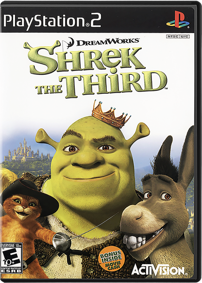 Shrek the Third – PlayStation 2 (PS2) video game cover image, action-adventure game.