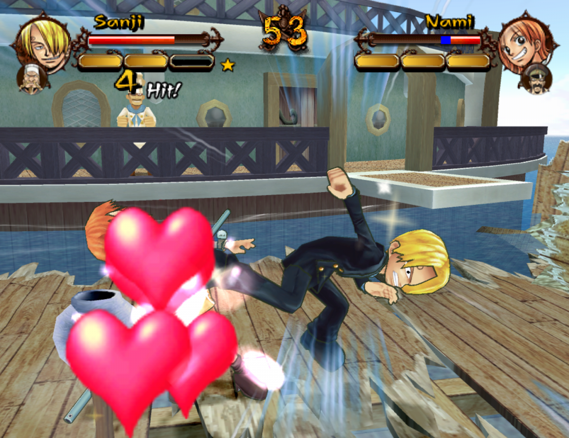 One Piece Grand Adventure GameCube game featuring anime-style fighting gameplay and adventure modes with One Piece characters gameplay screenshot