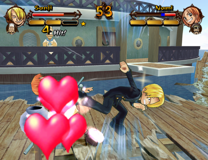 One Piece Grand Adventure GameCube game featuring anime-style fighting gameplay and adventure modes with One Piece characters gameplay screenshot