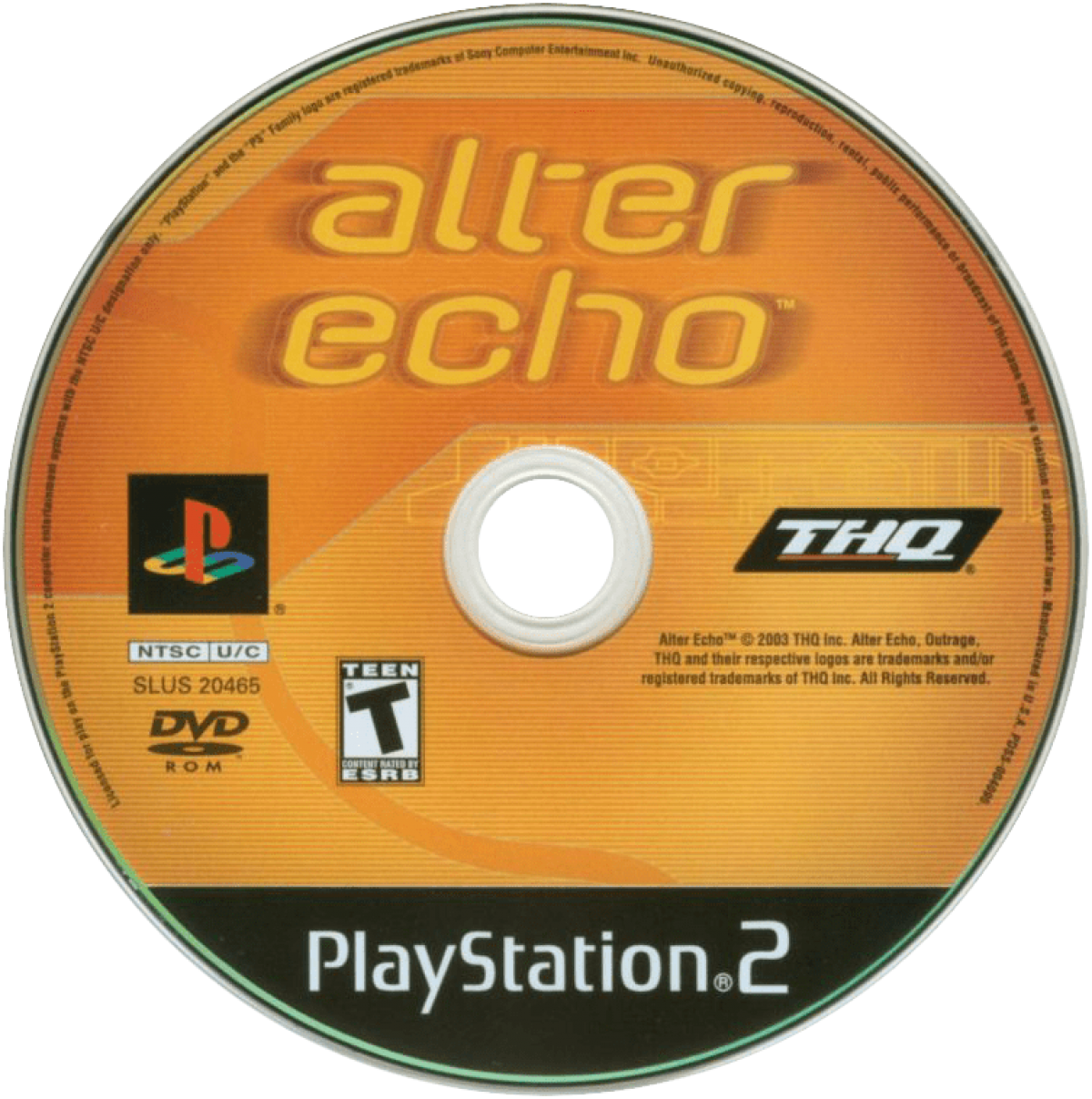 Alter Echo for PlayStation 2 (PS2) featuring a sci fi action adventure where you switch between three bio suit forms to solve puzzles and fight enemies; use fast melee and ranged combat explore alien environments and adapt your abilities to overcome challenges on PS2 disc