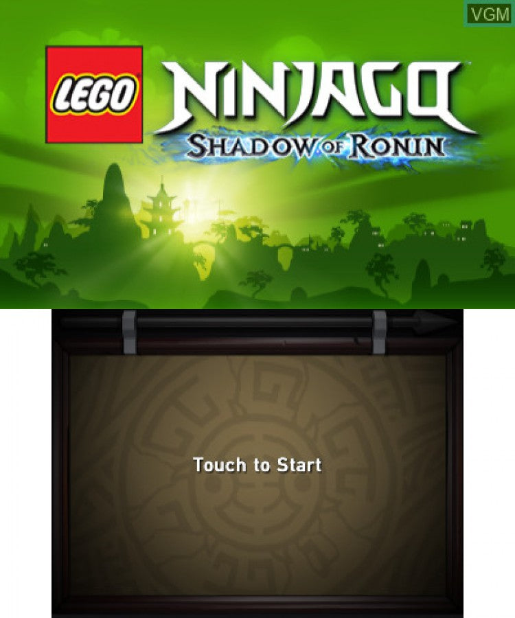 LEGO Ninjago Shadow of Ronin start screen for Nintendo 3DS video game.